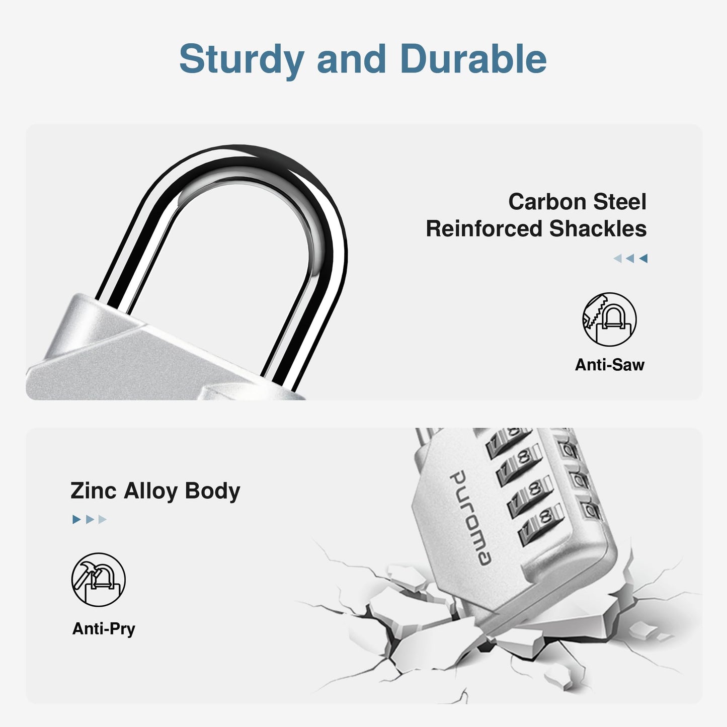Puroma 2 Pack Combination Lock for Locker 4 Digit Outdoor Waterproof Padlock for School, Gym, Sports, Fence, Toolbox, Gate, Case, Outdoor, Hasp Storage (Silver & Black)