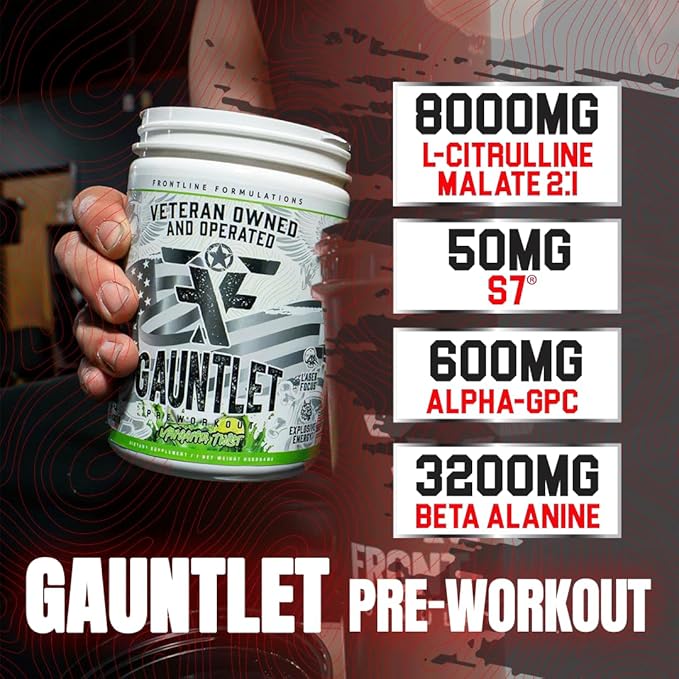 Gauntlet Pre-Workout Powder, Explosive Workouts, Laser Focus, Mid Stim, Amazing Flavor, Veteran Owned and Operated (25 Servings, Grape Watermelon)