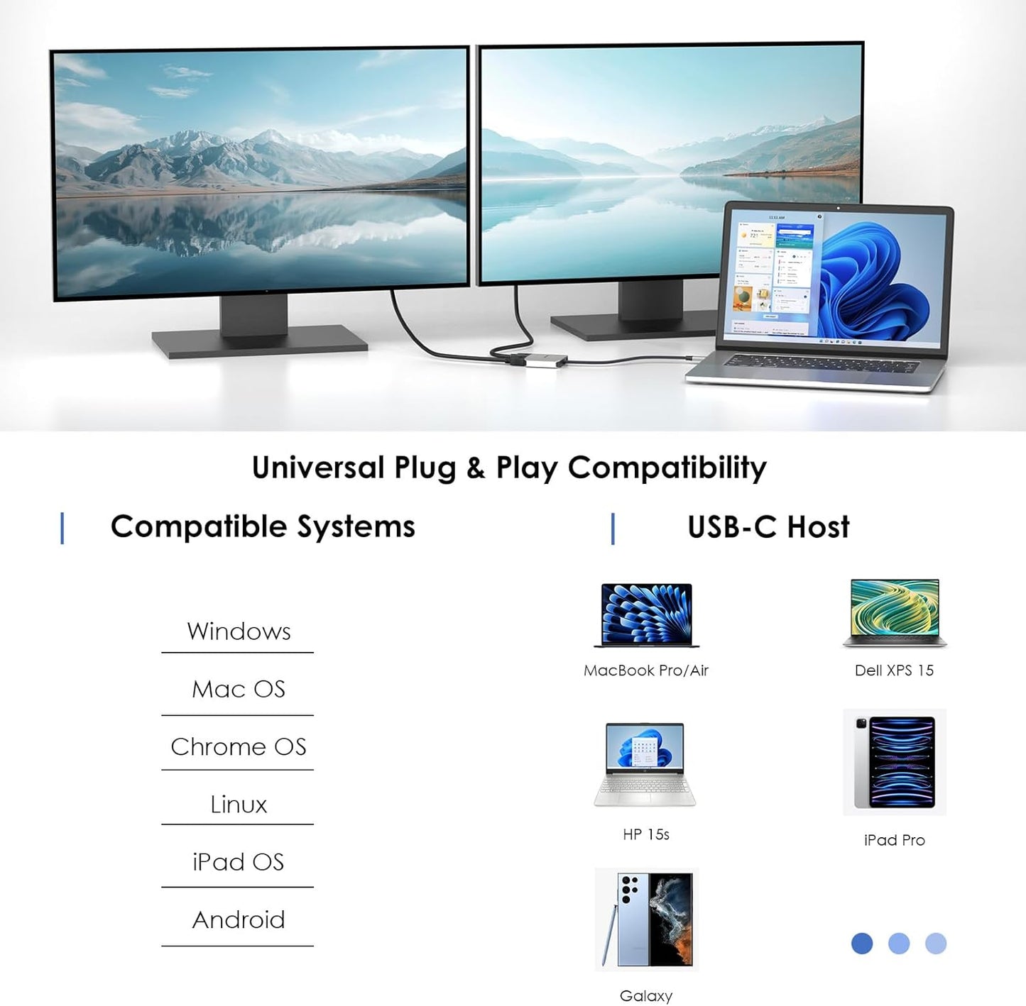 WAVLINK 4K@60Hz 95W USB C to Dual HDMI Adapter, Dual Monitor Splitter, Dual HDMI, PD, Compatible with Dell