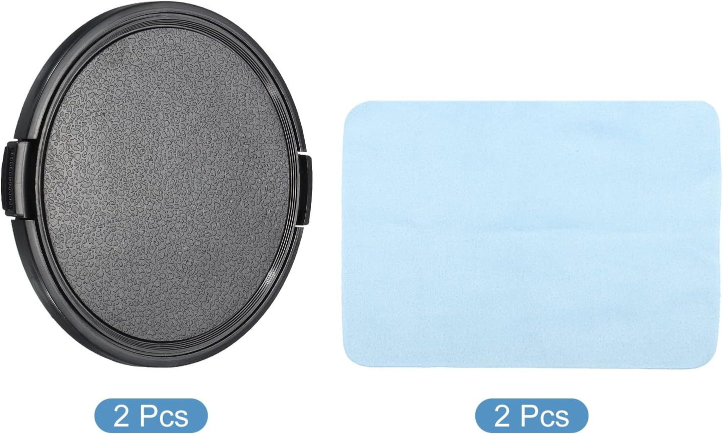 2 Pack Pinch 82mm PATIKIL Camera Lens Cap, Sides Front Lens Cover with Microfiber Cleaning Cloth for Thread Universal