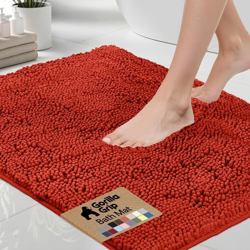 GORILLA GRIP Bath Rug Mat - Soft Absorbent Chenille | Quick Dry Microfiber, 36x24, Sunset Orange