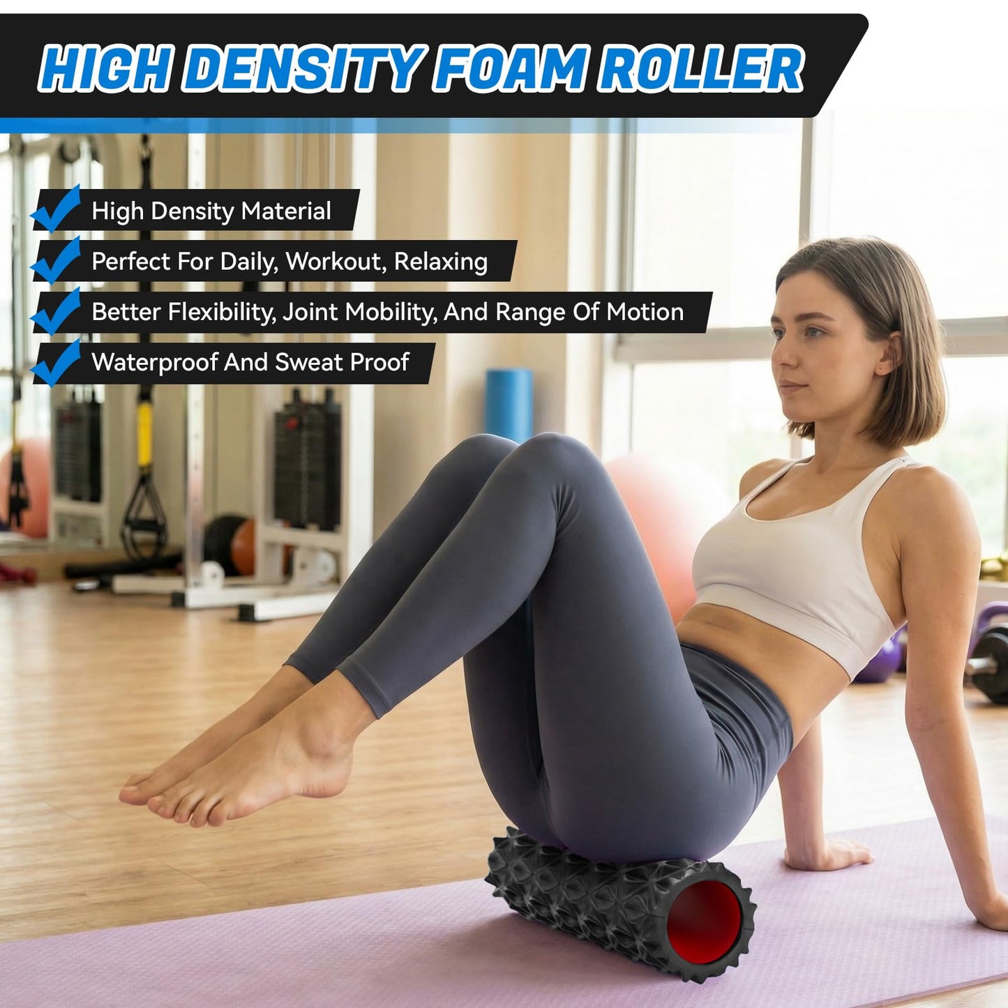 JOYVANTAGE Foam Roller for Deep Tissue Massager, 15" High Density Diamond-Shaped Texture, Myofascial Release, Deep Tissue Muscle Massage Trigger Point Release Back Roller for Fitness (Black)