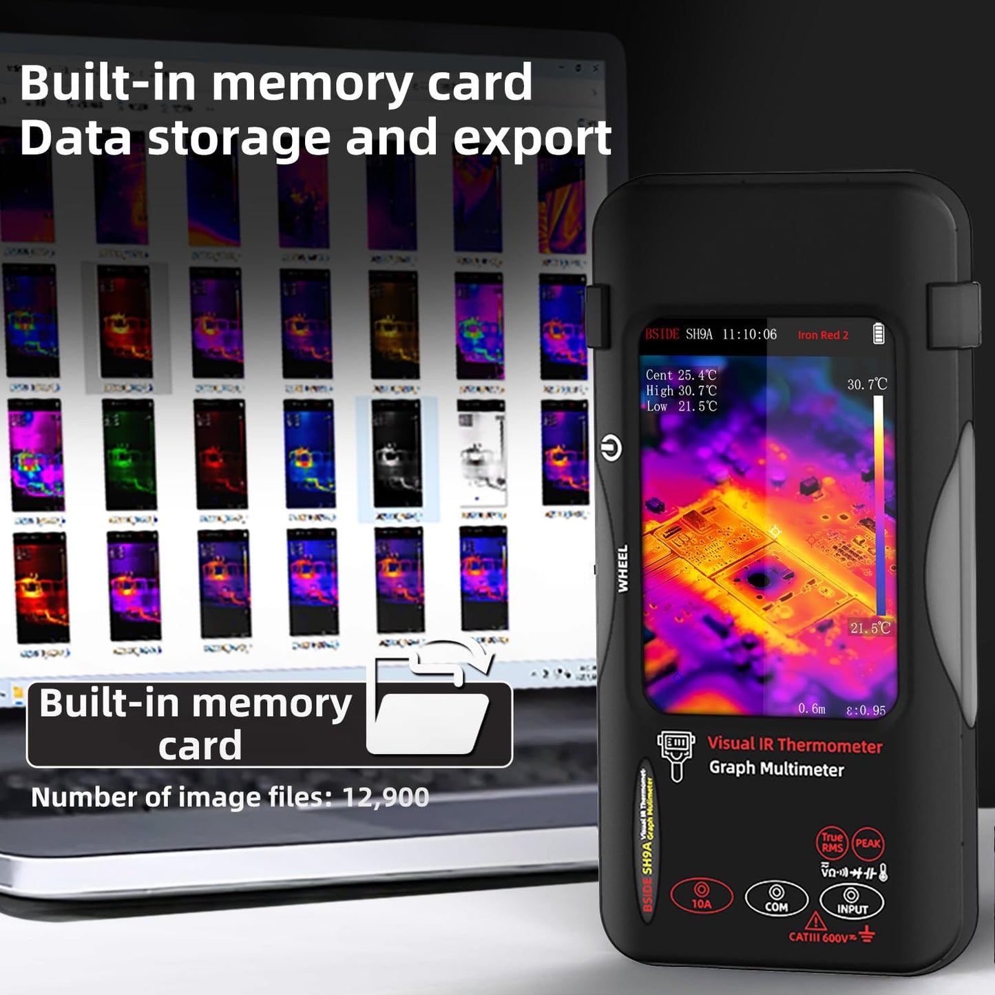 BSIDE SH9A Thermal Imager Multimeter with Macro Lens 428×320 IR Resolution, 20000 Words Multimeter with 3.98'' Touchscreen 25Hz Infrared Thermal Camera 15 Thermal Palettes Dual-Light Fusion IR Camera