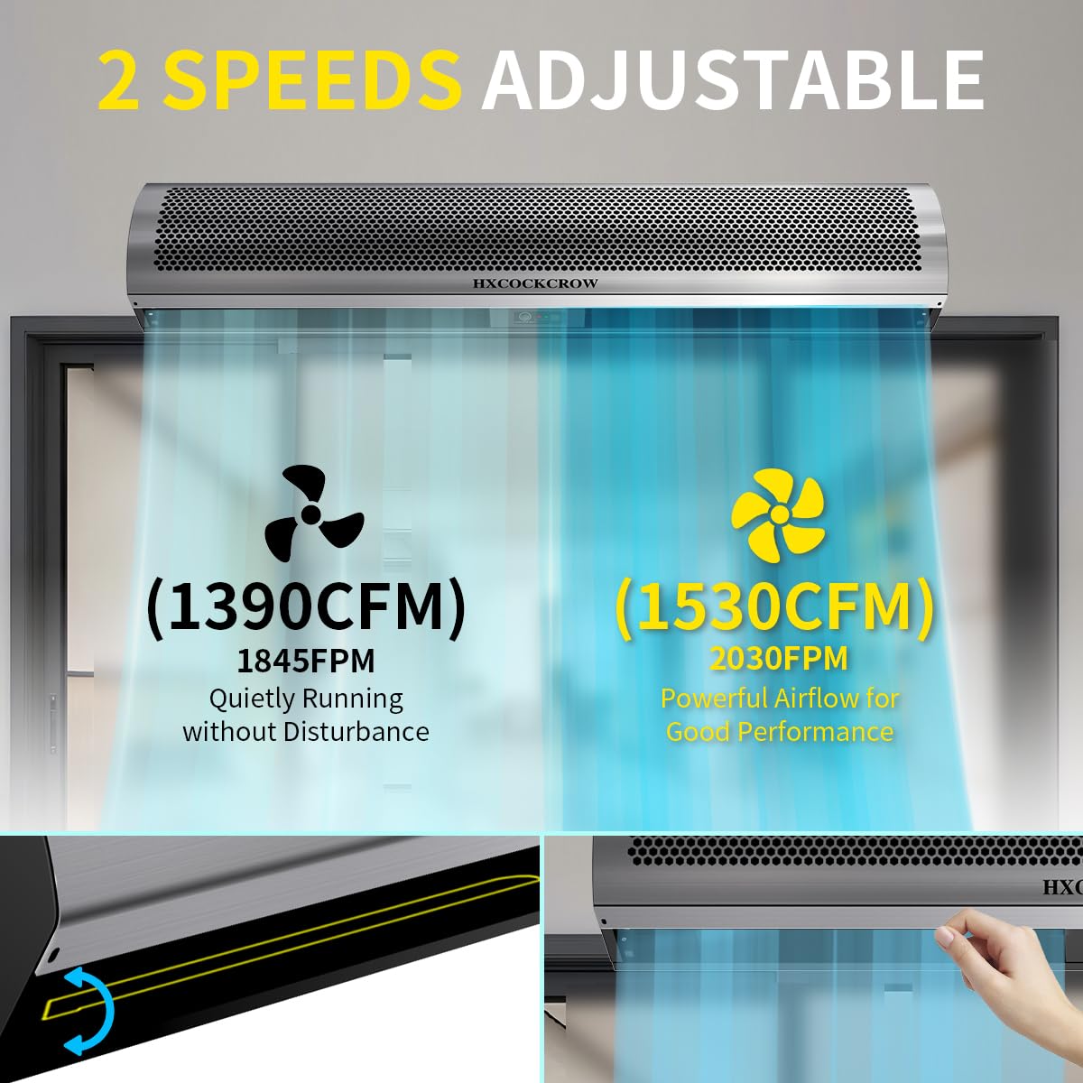 HXCOCKCROW 60 inch Commercial Air Curtain for Doors Stainless Steel, 1530CFM/2030FPM High Power Air Fly Fan with Door Magnetic Switch, Wall Mounted Over Door Fan for Bugs Restaurant Garage Warehouse