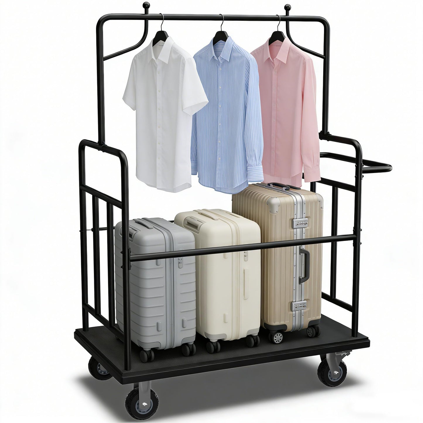 Luggage Cart with Wheels,1100LBS Heavy-Duty Luggage Trolley & Hand Truck,360° Silent Wheels with Anti-Collision Strip,Platform Dolly for Hotel Bellman,Airport and Resort Use
