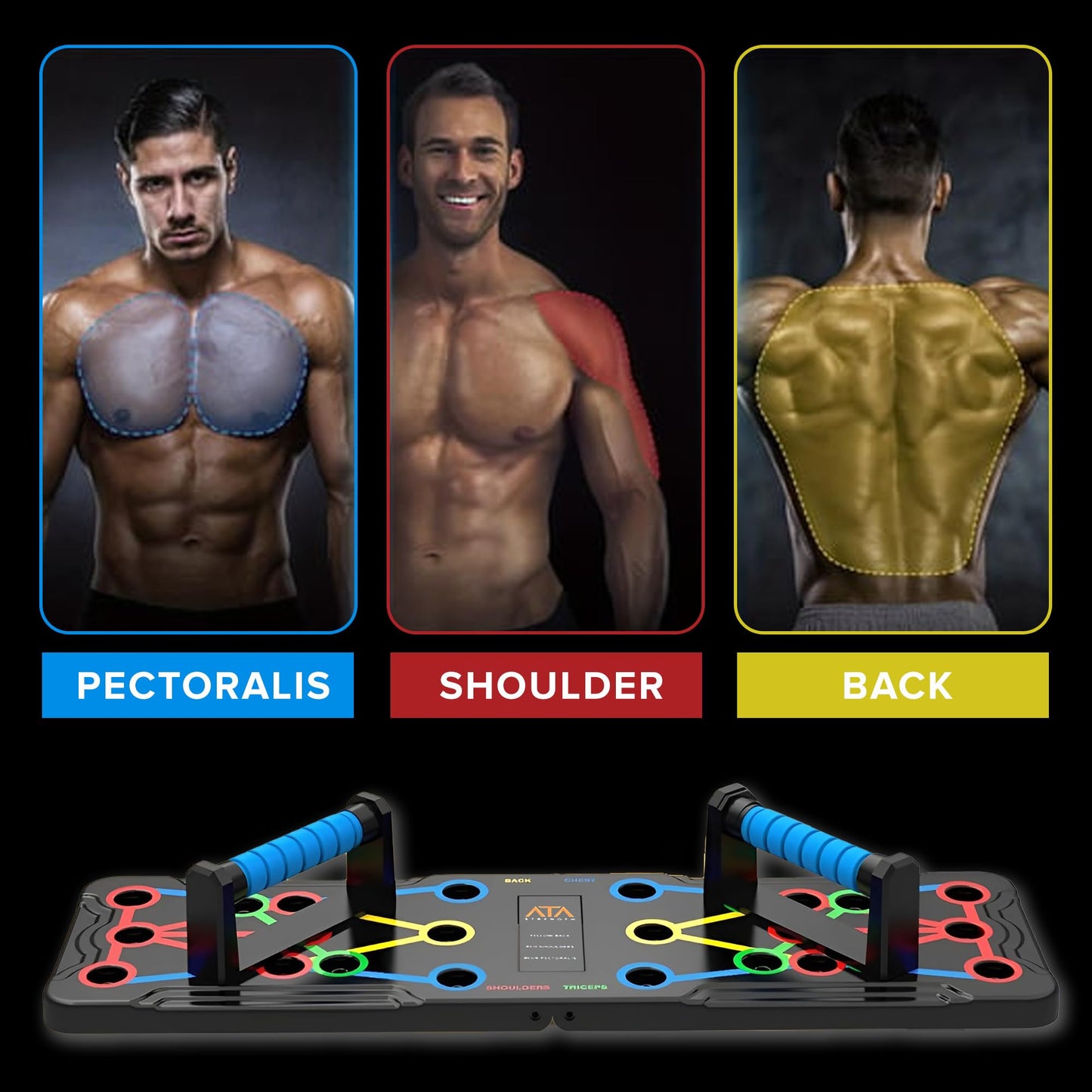 ATA-Strength Heavy-Duty 15-in-1 Foldable Push Up Board gym gift for men and women with Adjustable Grip Strengthener, skipping Rope, and 3 Resistance Bands Comprehensive Home Workout System for Targeted Muscle Training and Enhanced Grip Strength