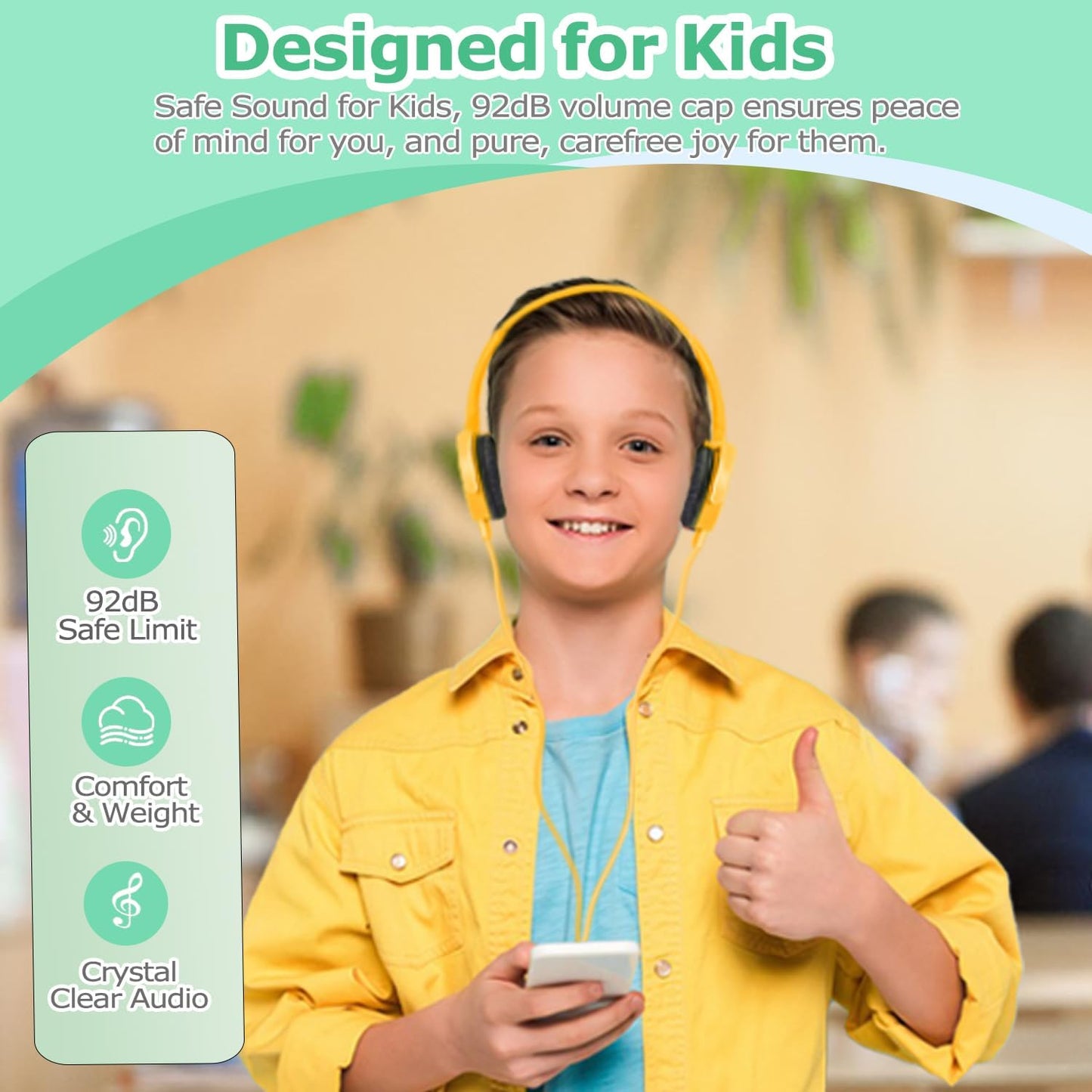 2 Pack K-12, 3.5mm Kids Headphones for School Classroom Swivel Foldable, HD Stereo, Jack Wired Headphone for Kids