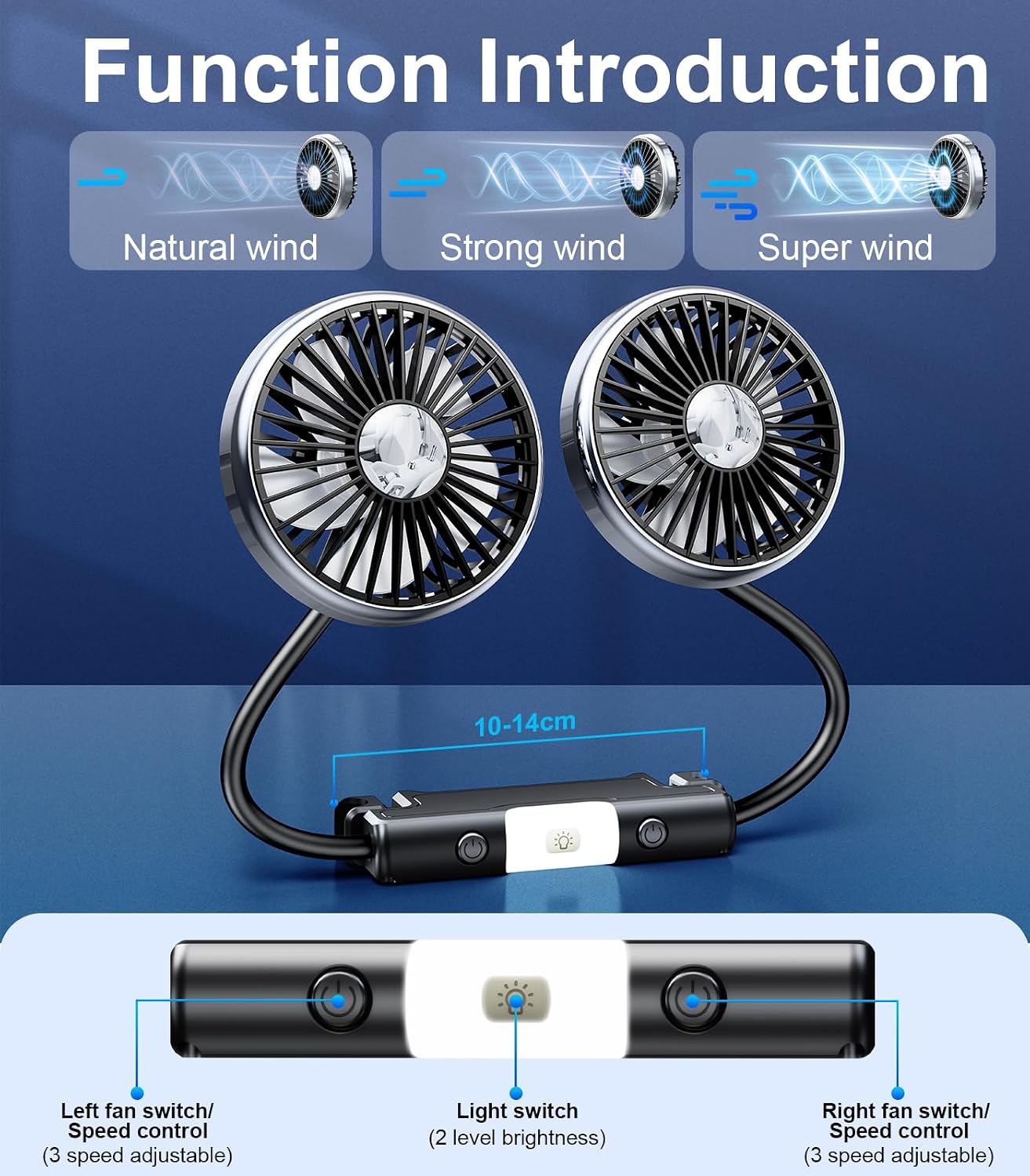 Dual Head Gooseneck Car Cooling Fans for Back Seat for Kids, USB Car Headrest Cooling Fan for Baby Rear Facing, Car