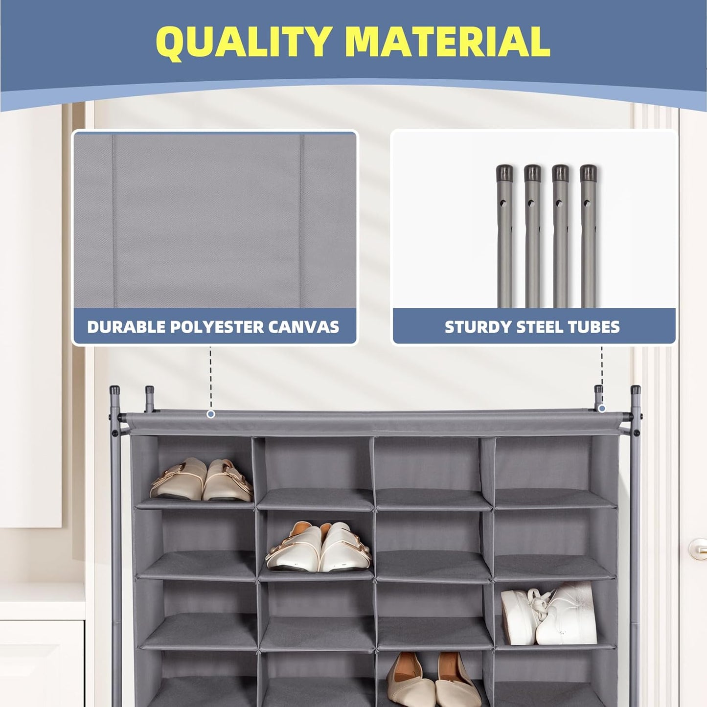Storage Maniac Stackable Shoe Cubby Organizer - 20-Cube Gray Free-Standing Rack for Entryway & Closet