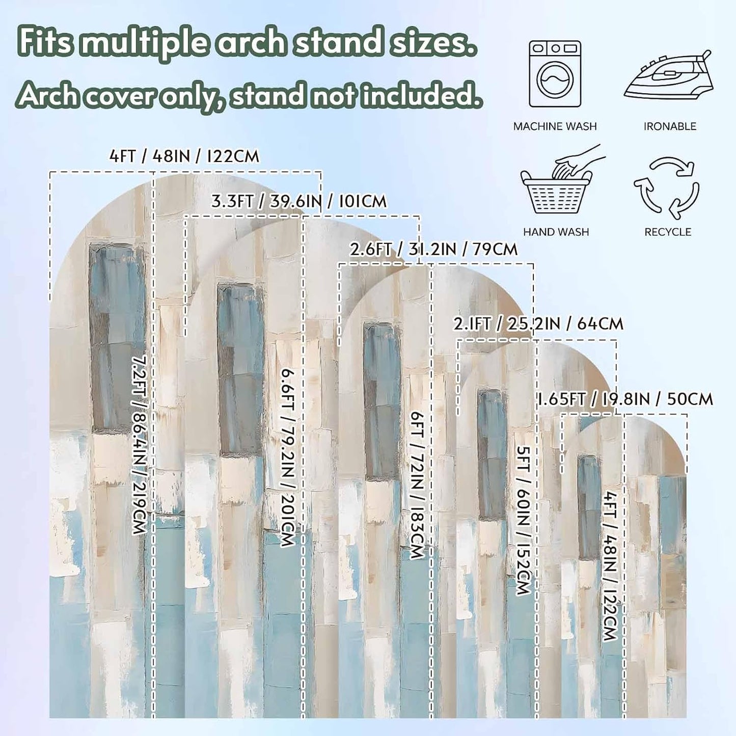 Jnbasdffb 7.2 Blue Beige Color Blocks Wedding Arch Cover, Stretchy Spandex Arch Backdrop Stand Covers FT, Abstract Oil