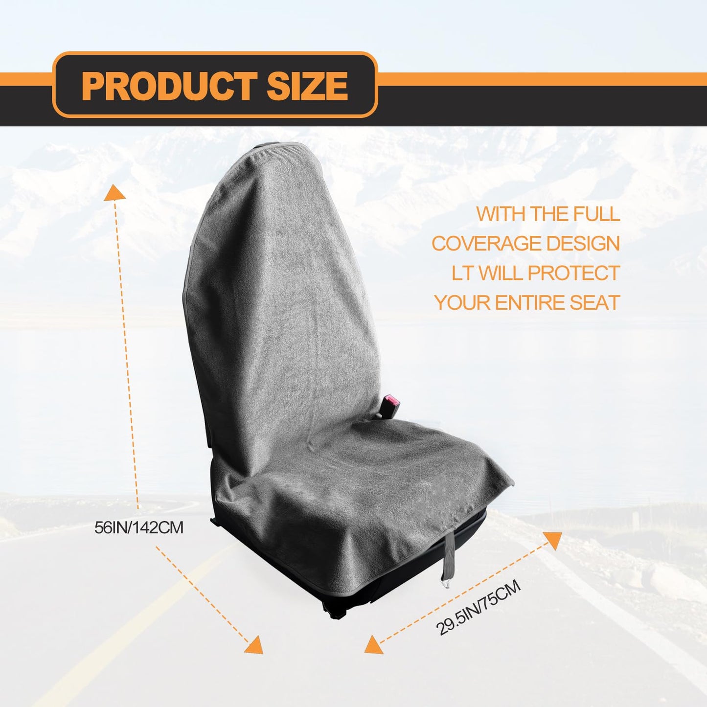 KEVWR Car Waterproof Towel Front Seats Seat Covers, Washable Seat Protector, Fit Beach Swimming Outdoor Sports, Compatible with Most Cars Trucks Suvs Car (Grey)