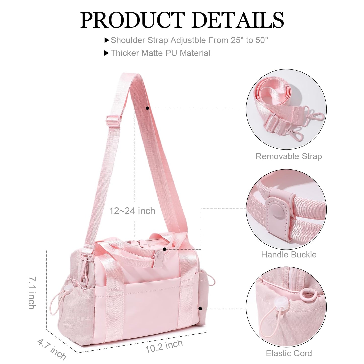Bucosd Small Gym Bag for Women, Mini Crossbody Gym Duffle Bag with Wet Compartment, Carry on Gym Tote Bag for Workout Dance Sport Travel (Mini-Pink)