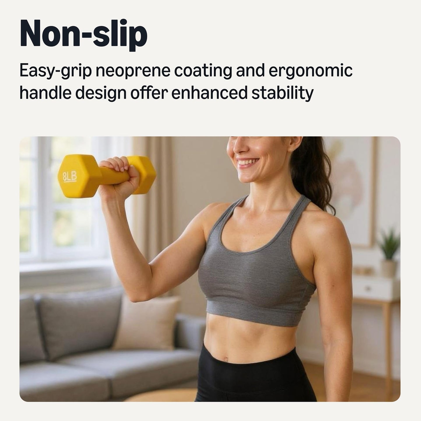 Amazon Basics Neoprene Hexagon Shape Dumbbell Hand Weights, Prevents Rolling Away, 8 Pounds, Pair, Yellow