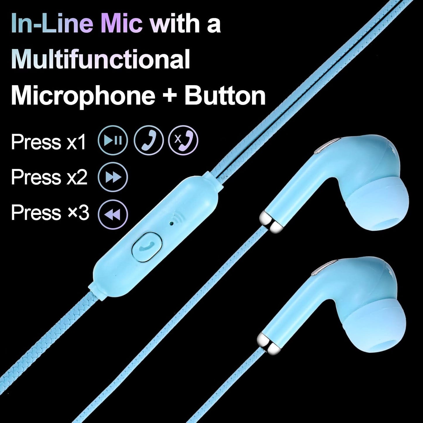 50 Pack 3.5mm Bulk Earbud Headphones with Mic Assorted Colors Student in Ear Earbuds Classroom Wired Ear Buds