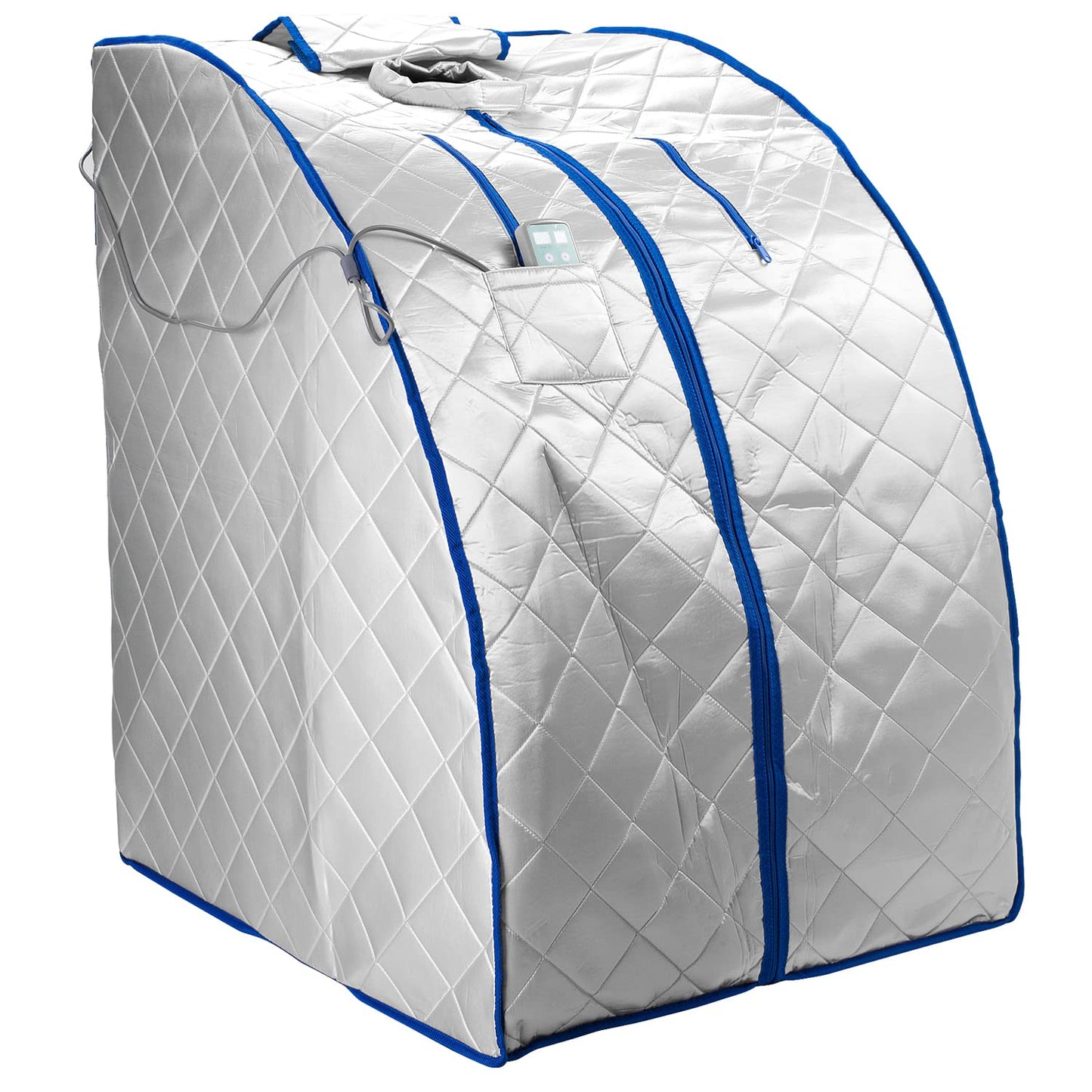 Infrared FAR IR Negative Ion Portable Indoor Personal Spa Sauna by Durherm with Air Ionizer, Heating Foot Pad and Chair, 30 Minutes Timer, Large, Silver