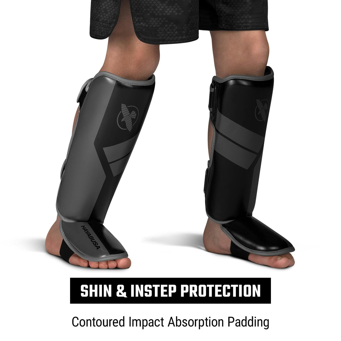 Hayabusa S4 Kids Shin Guards, Muay Thai, MMA, Kickboxing, Martial Arts - Black, Small/Medium