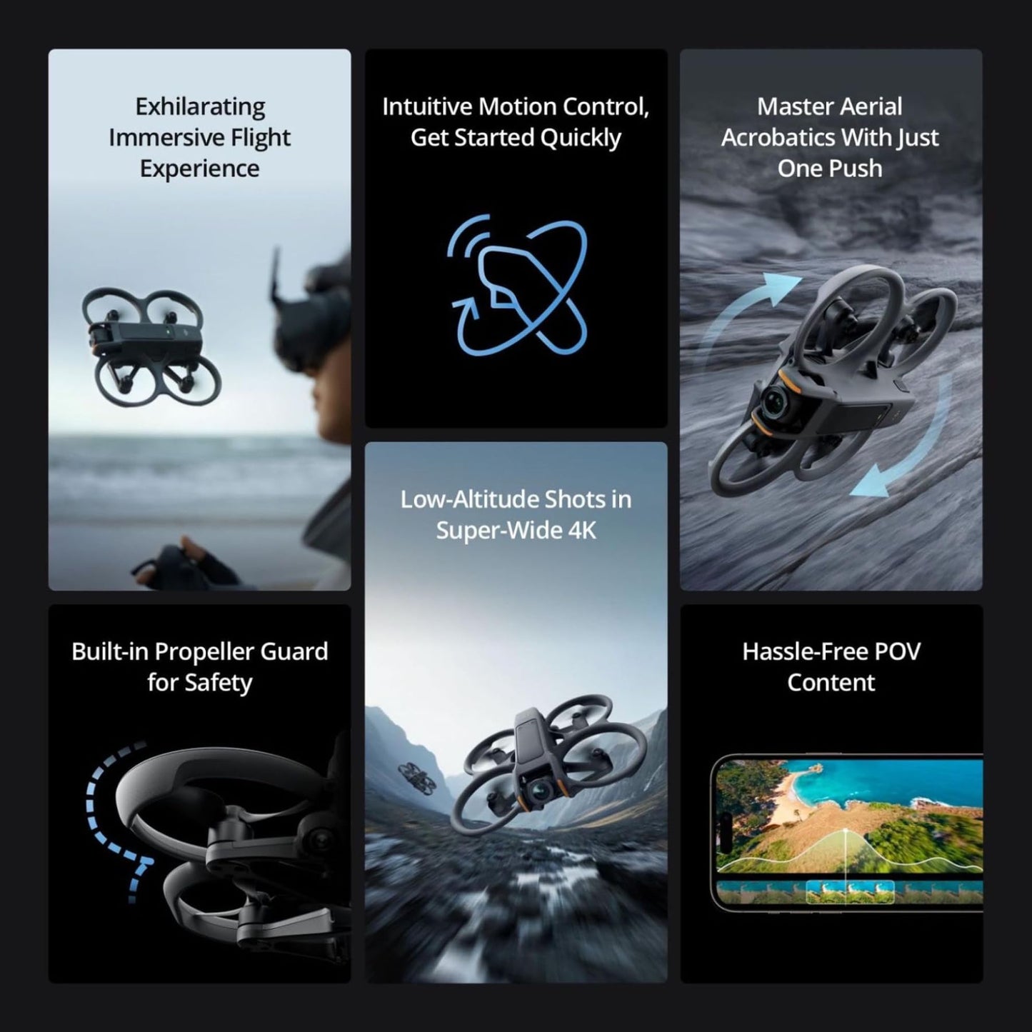 DJI Avata 2 Fly More Combo (3 Batteries), FPV Drones with Camera for Adults 4K, Immersive Experience, One-Push Acrobatics, Built-in Propeller Guard, 155° FOV, Drone Compliant with FAA Remote ID