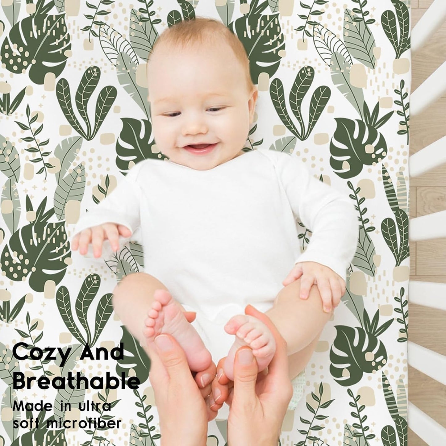 Yoofoss Fitted Pack and Play Sheets - Soft, Breathable Mini Crib Sheets 2-Pack (Green + Banana Leaves)