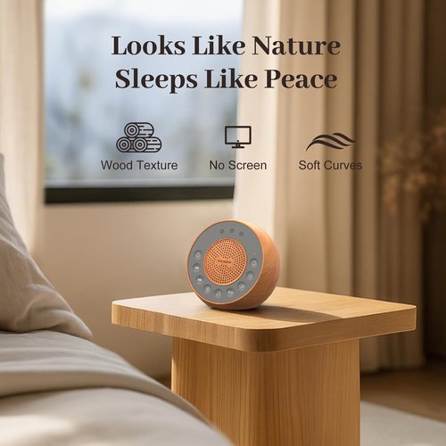 Housbay White Noise Machine - 31 Soothing Sounds, 5W Stereo Sound, Auto-Off Timer | Wood Grain Finish
