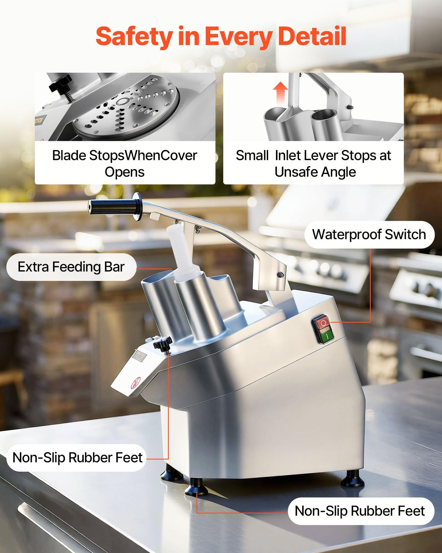 VEVOR Commercial Food Processor 2 Feeding Holes, 550W Electric Vegetable Slicer 1600 RPM, Stainless Steel Vegetable Processor Detachable 6-blades, 3mm/4mm/7mm Shred, 2mm/4mm Slice