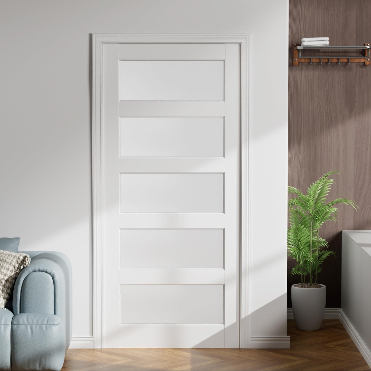 24"x 80" 5-Lite Frosted Glass French Interior Slab Door, Solid Core Wood with MDF Door Panel for Bedroom Closet Laundry Pantry Bathroom White Pre-Finished Surface Paintable, w/o Hardware