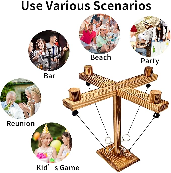 Ring toss Game for Adults,Yard Games,Wooden Rings for Ring toss,Outdoor Indoor Games,Bars Hook and Ring Game,Suitable for Camping,Party,Backyard Games.Adult Games for Game Night,