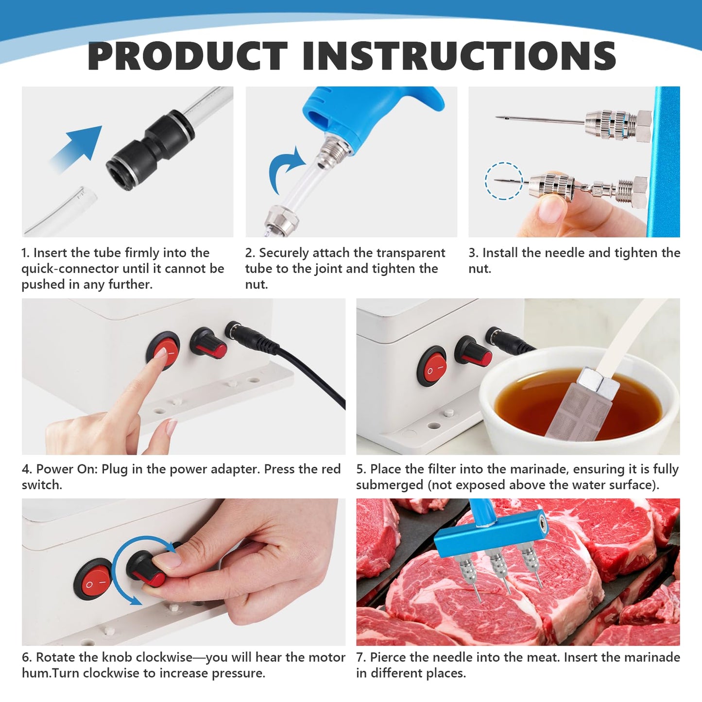 MXBAOHENG Electric Meat Injector Gun Pump with Hose, 60W Adjustable Pressure Marinade Injector Syringe with 20 Needles for Home Smoking, Family Parties & Outdoor Cooking Turkey, Pork, Beef