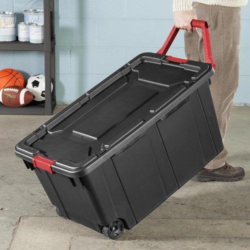 40 Gallon Tough Plastic Storage Bins with Wheels - Black | 2 Pack for Easy Organization
