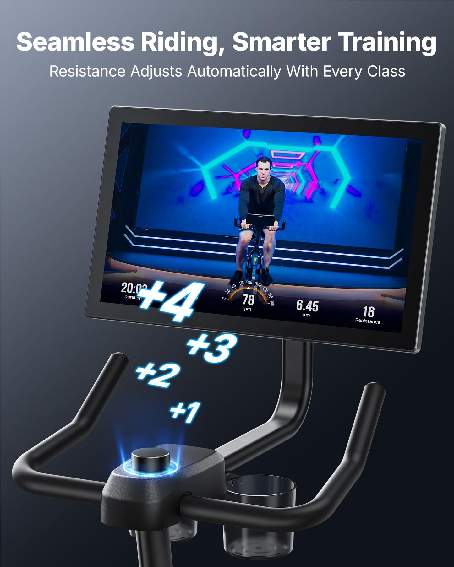 Merach Magnetic Exercise Bike with 21.5" HD Display & Auto Resistance, Low Noise Stationary Bike for Home with Comfortable Seat Cushion, Spinning Bike with Exclusive App