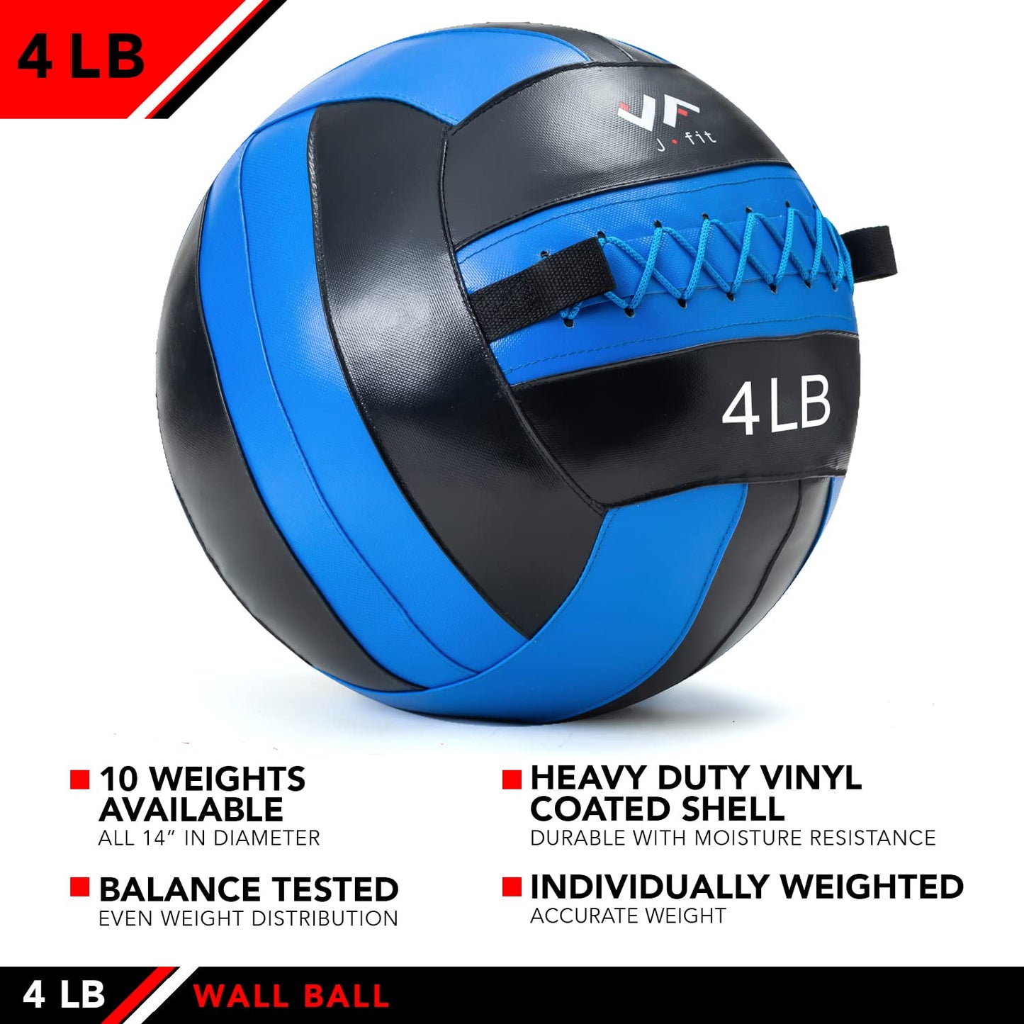 JFIT Soft Wall Medicine Ball, 4 LB, Blue/Black