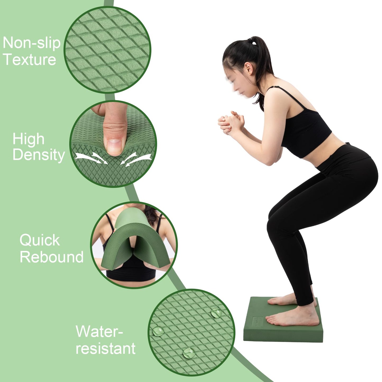 StrongTek Professional Foam Exercise Balance Pad - 15.8" x 13" x 2", High-Density TPE Foam Knee Pad, Non-Slip & Water-Resistant, for Balance Training, Physical Therapy, Yoga, and More (Green)