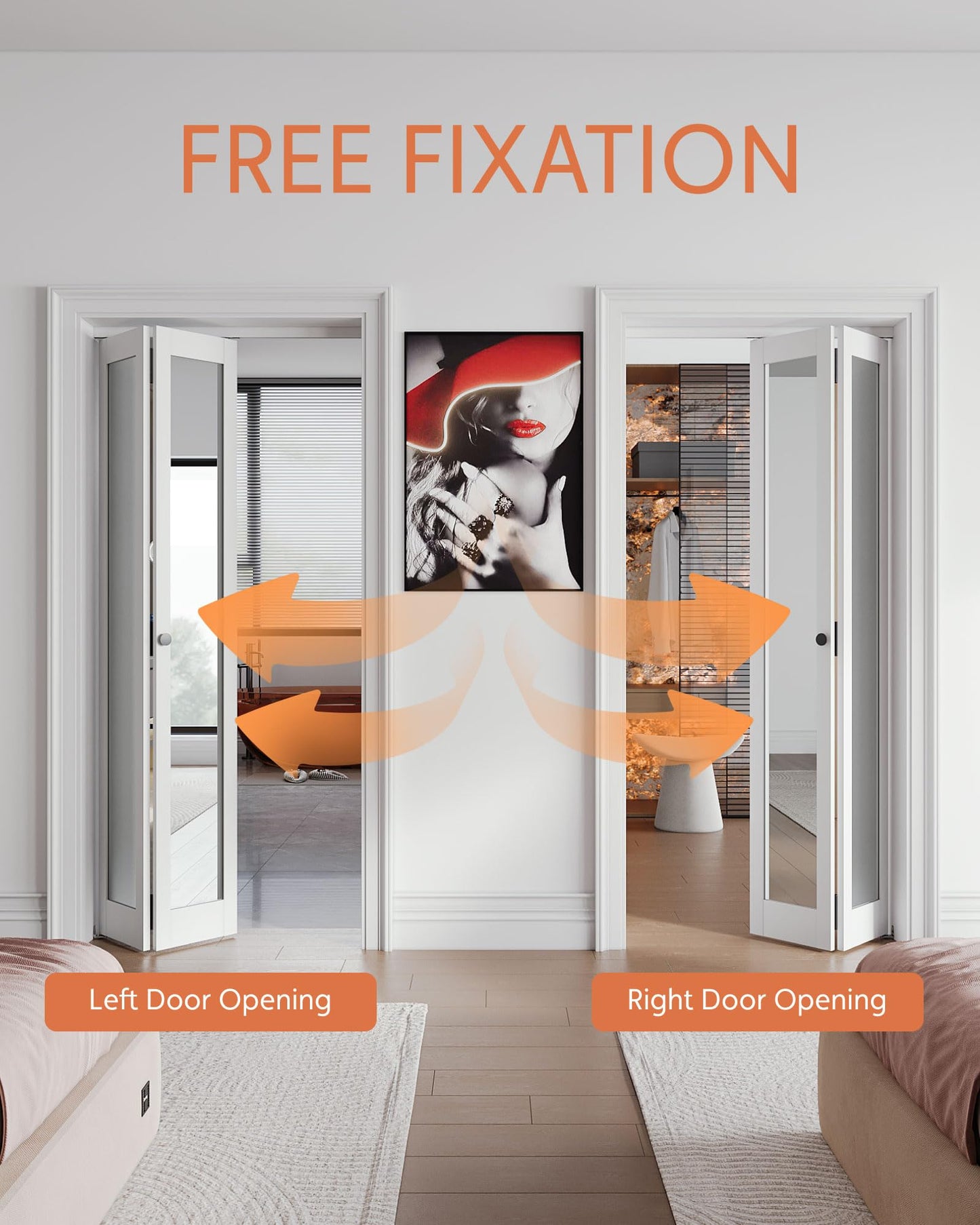 Bifold Doors for 24" x 80" Opening, 1-Lite Mirror Bifold Closet Doors with Sliding Hardware Kit Set, HD Mirror Bifold Panels for Interior Closet, Pantry, White & Easy Install