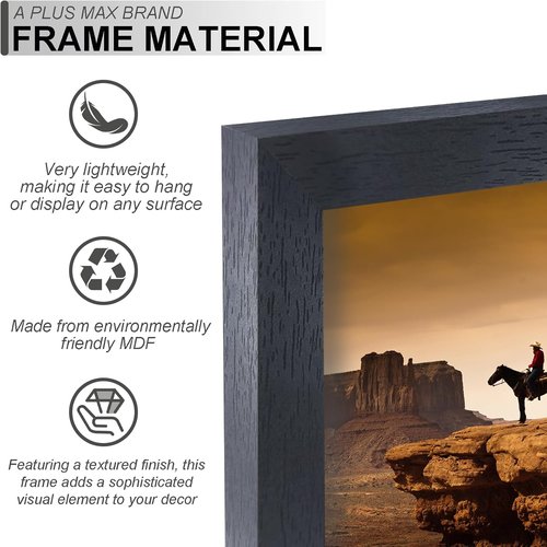 A PLUS MAX 8.5x11 Picture Frame Set of 2 - Lightweight Black Engineered Wood Frames for Photos