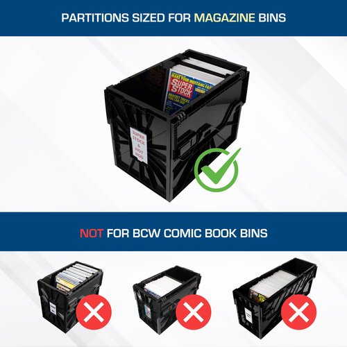 BCW Magazine & Document Bin Partitions - 3 Pack | Smooth Black Plastic Finish, Works With Adhesive Labels | Magazine Dividers Fit Magazine & Document Bin | Magazine Storage Accessories
