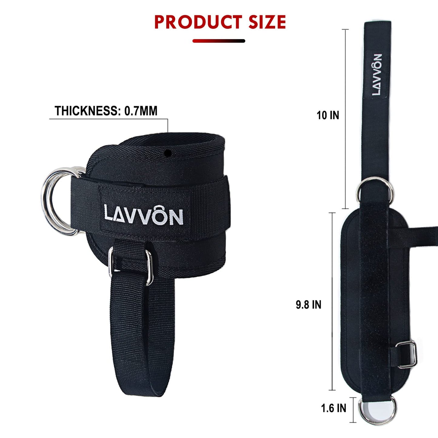 LAVVON Ankle Straps for Cable Machines Kickbacks - Adjustable Comfort Ankle Cable Attachments for Gym Ankle Cuff Cable Machine Glute Kickback Straps - Leg Extensions, Curls & Ankle Cuffs Women