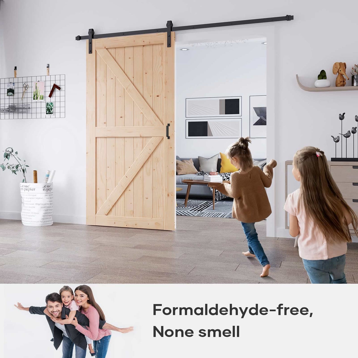 EaseLife 42in x 84in Sliding Barn Door with 7FT Barn Door Hardware Kit & Handle Included,DIY Assemblely,Easy Install,Interior Rooms & Storage Closet,K-Frame