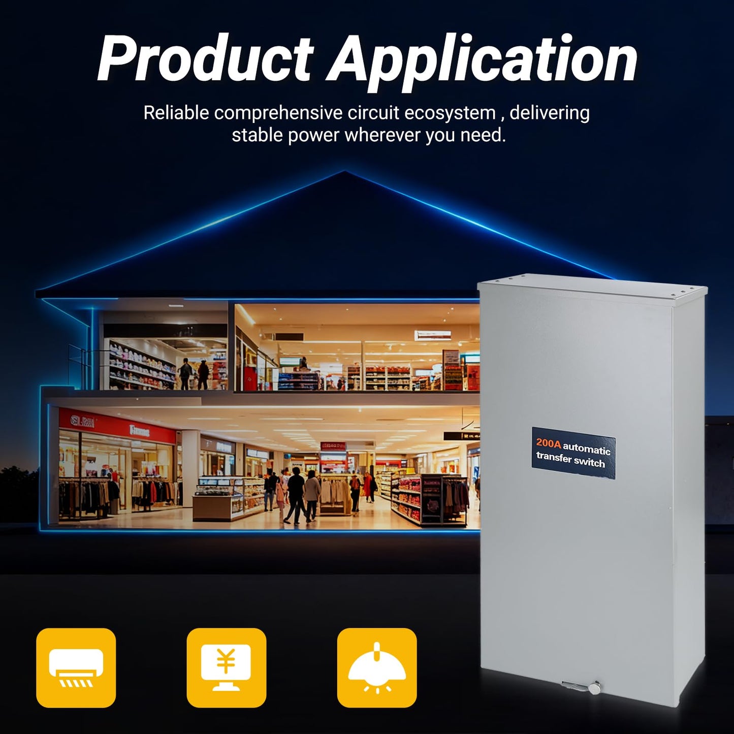KERWINN Universal 200A Automatic Transfer Switch with Power Management,Replacement for Generac RXSW200A3. Features a Rugged NEMA 3R Aluminum Enclosure for Outdoor use.