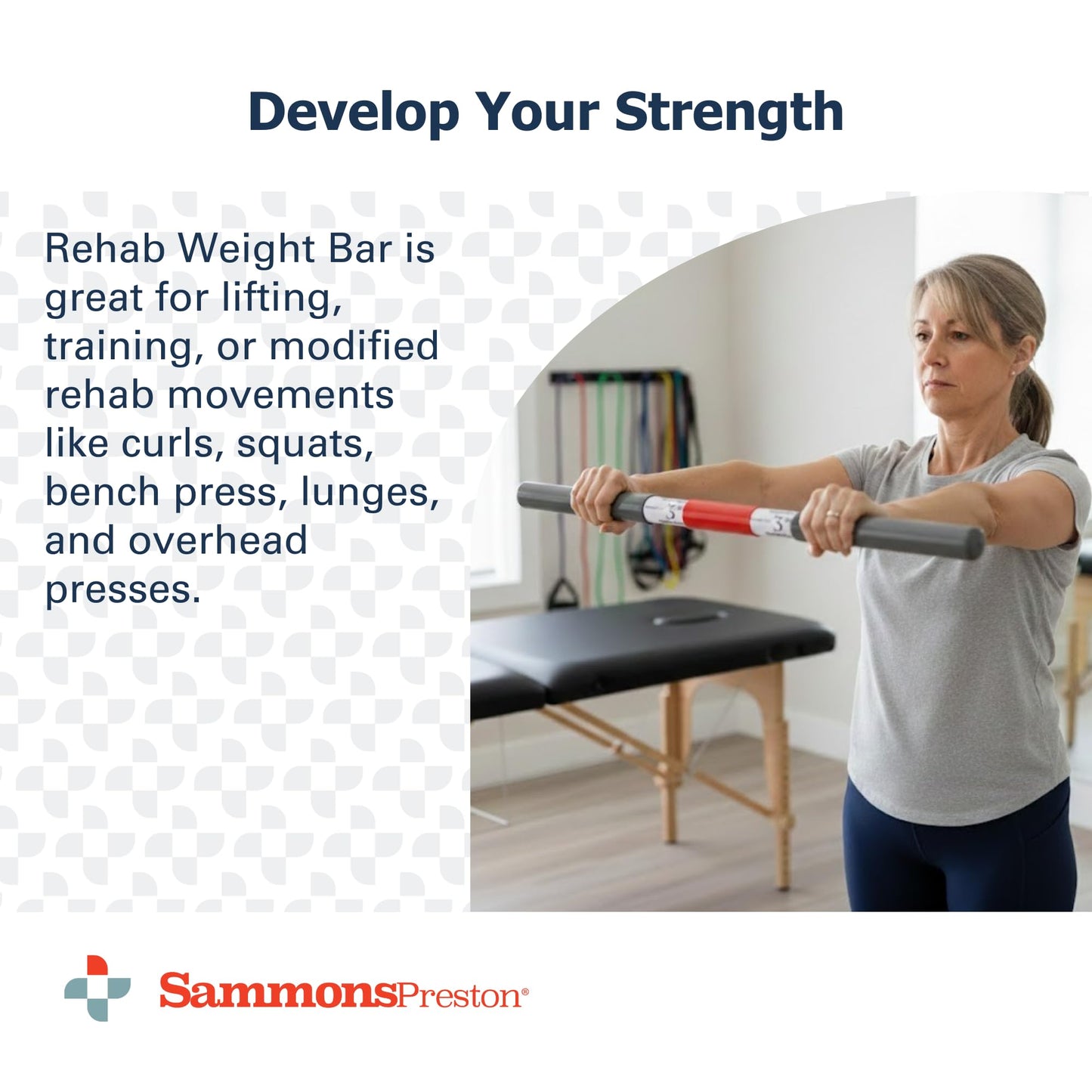 Sammons Preston Rehab Weight Bar, Red, 3 Pounds, Weighted Bar for Exercise, Color-Coded Bars with Grip, Physical Therapy Equipment for Home & Clinical Use, 30" Compact Design