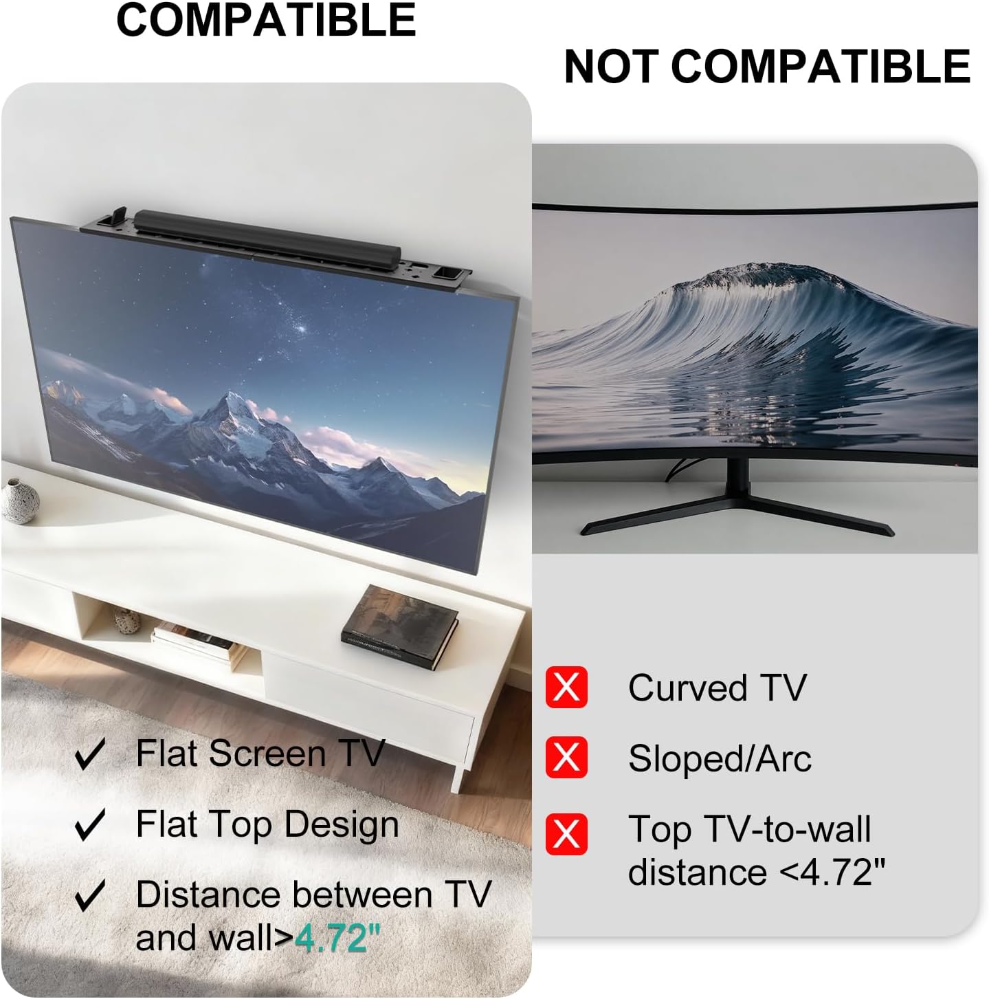 2 5.5Lbs, 34.65"x4.3" (TSH004-2B), WALI Soundbar Mount, No Drilling TV Top Shelf with Storage Boxes, Floating Monitor