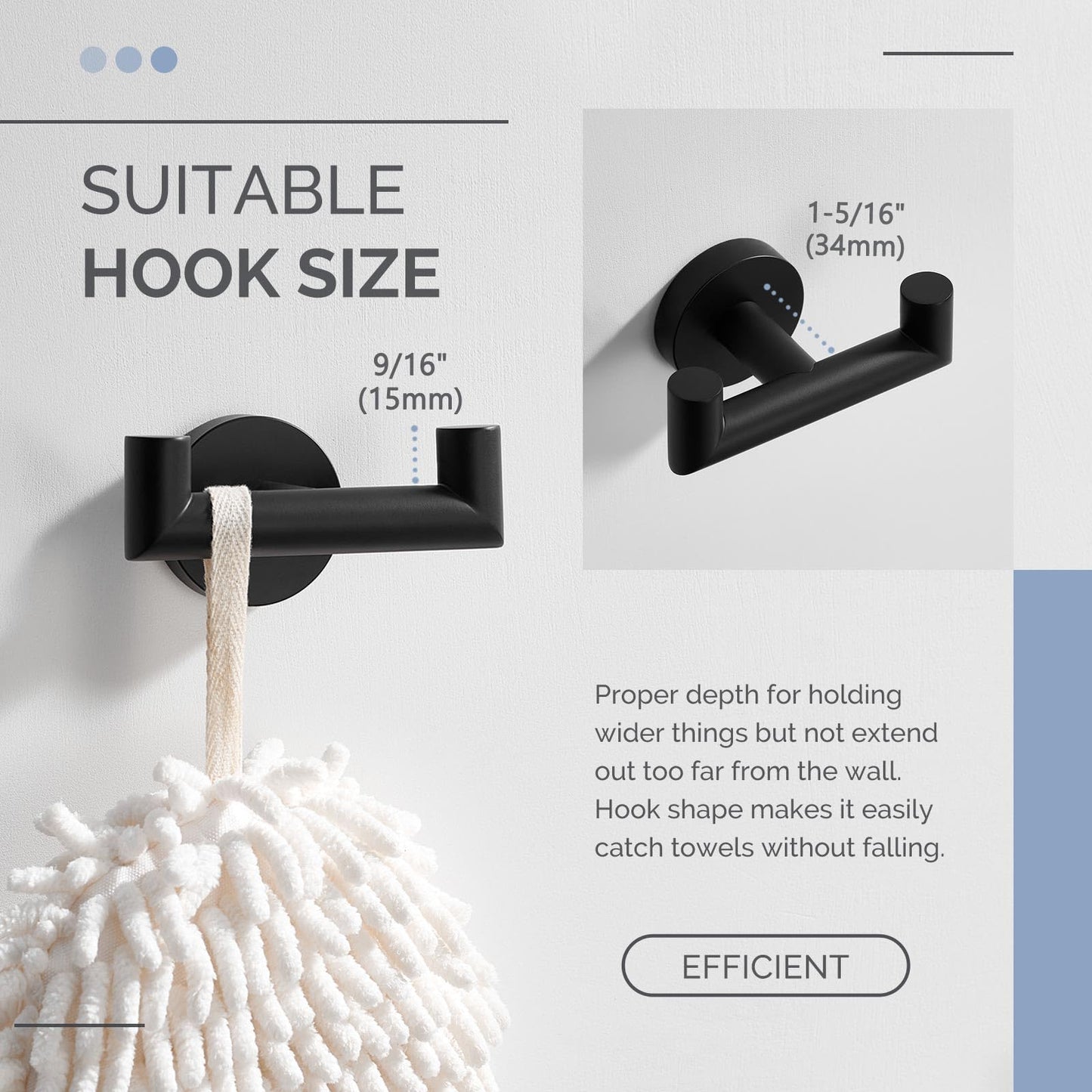 Angle Simple Double Towel Hook, SUS304 Stainless Steel Bathroom Hand Towel Holder, Coat Hook for Wall, Matte Black