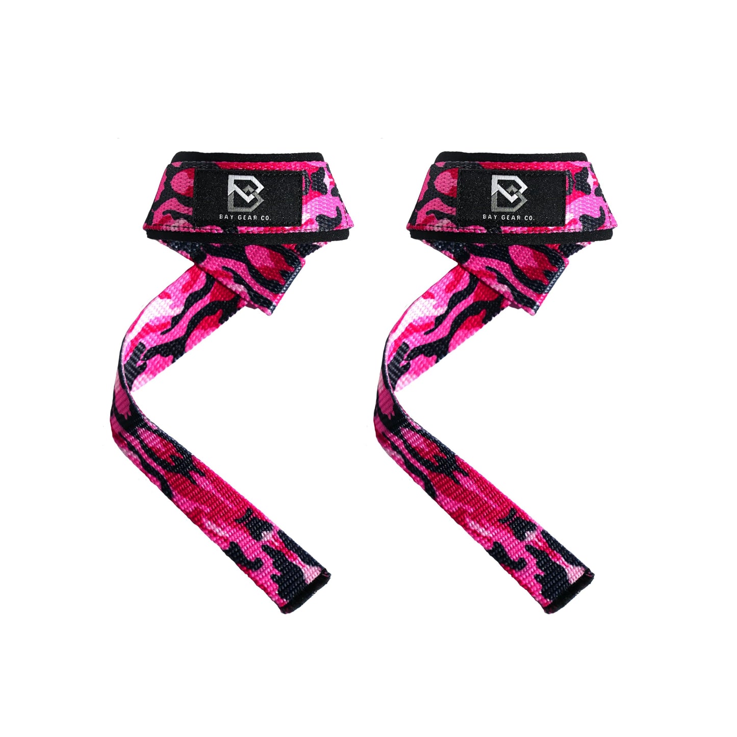 BAY GEAR CO. Wrist Straps for Weightlifting - 1 Pair Cotton Lifting Straps with Neoprene Padding, Comfortable Gym Essentials for Enhanced Grip Strength - Unique Printed Pink Camouflage Design