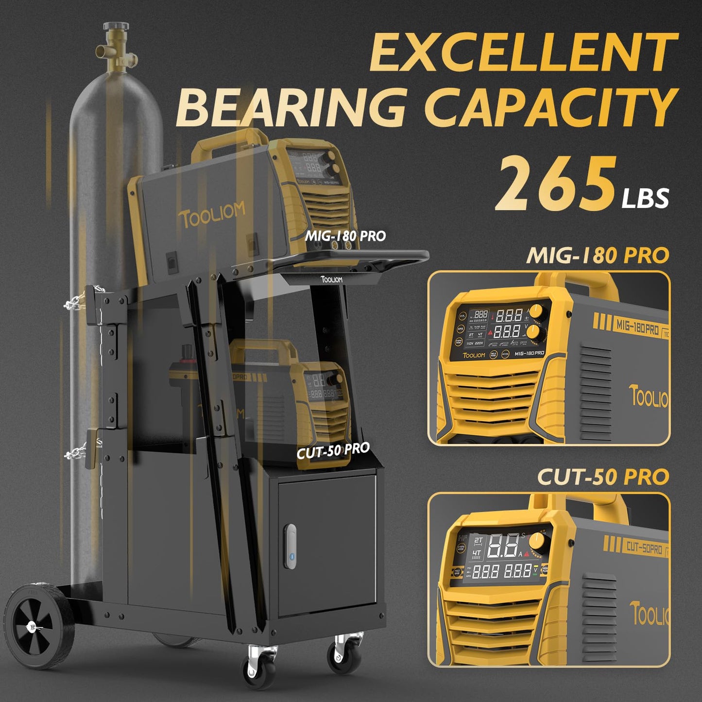 TOOLIOM Welder Cart & Welding Trolley for MIG/TIG/Stick Welders & Plasma Cutters Heavy Duty, Large Capacity Lockable Cabinet & 360 Swivel Wheels