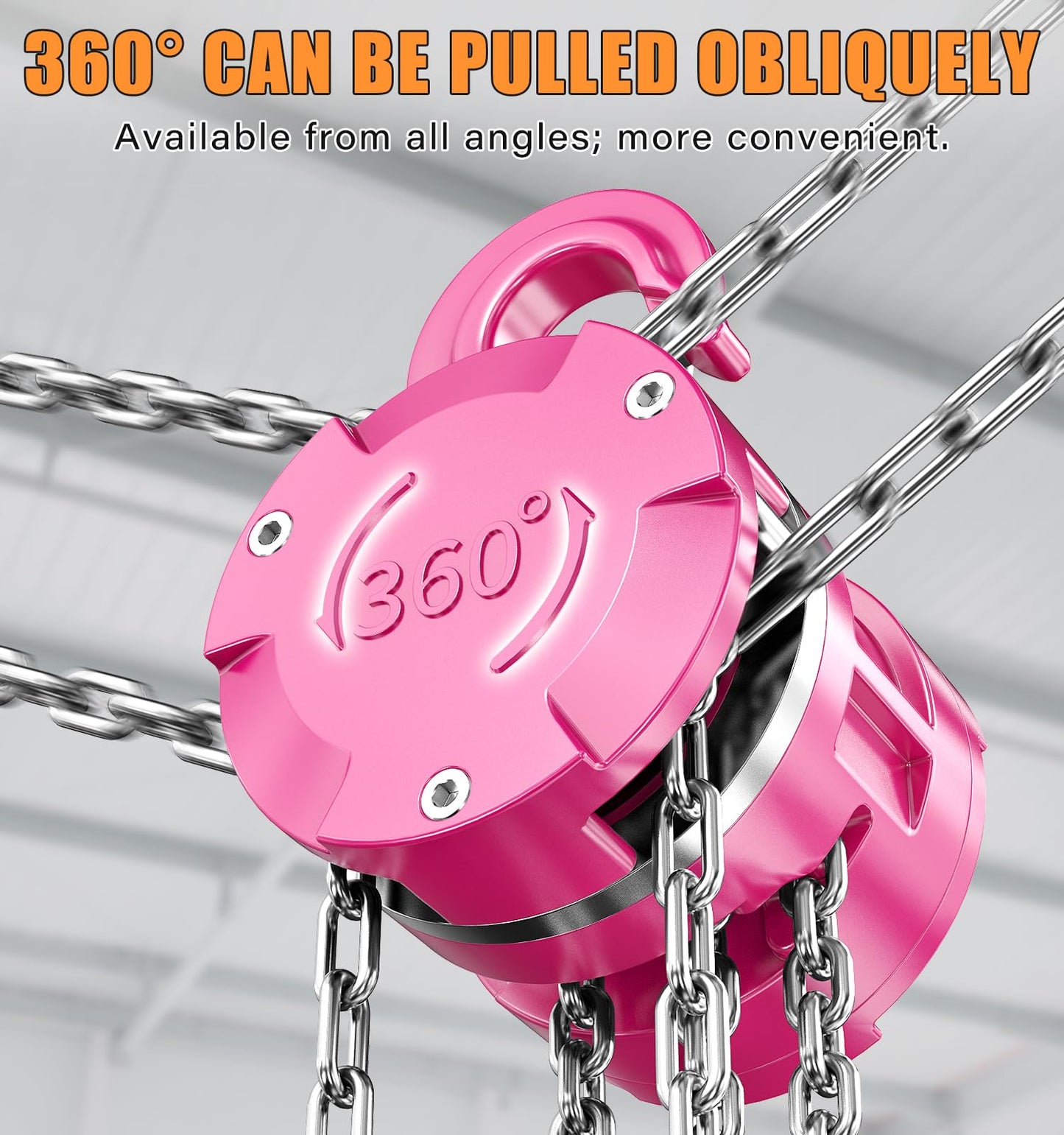 HUGOASIS Aluminum Alloy Hand Chain Hoist 1 Ton 2200lbs Capacity 10ft,Portable Dual Brake Chain Block with Galvanized Chain, 360° Swivel Hook for Garage Warehouse Construction, Workshop Lifting,Pink