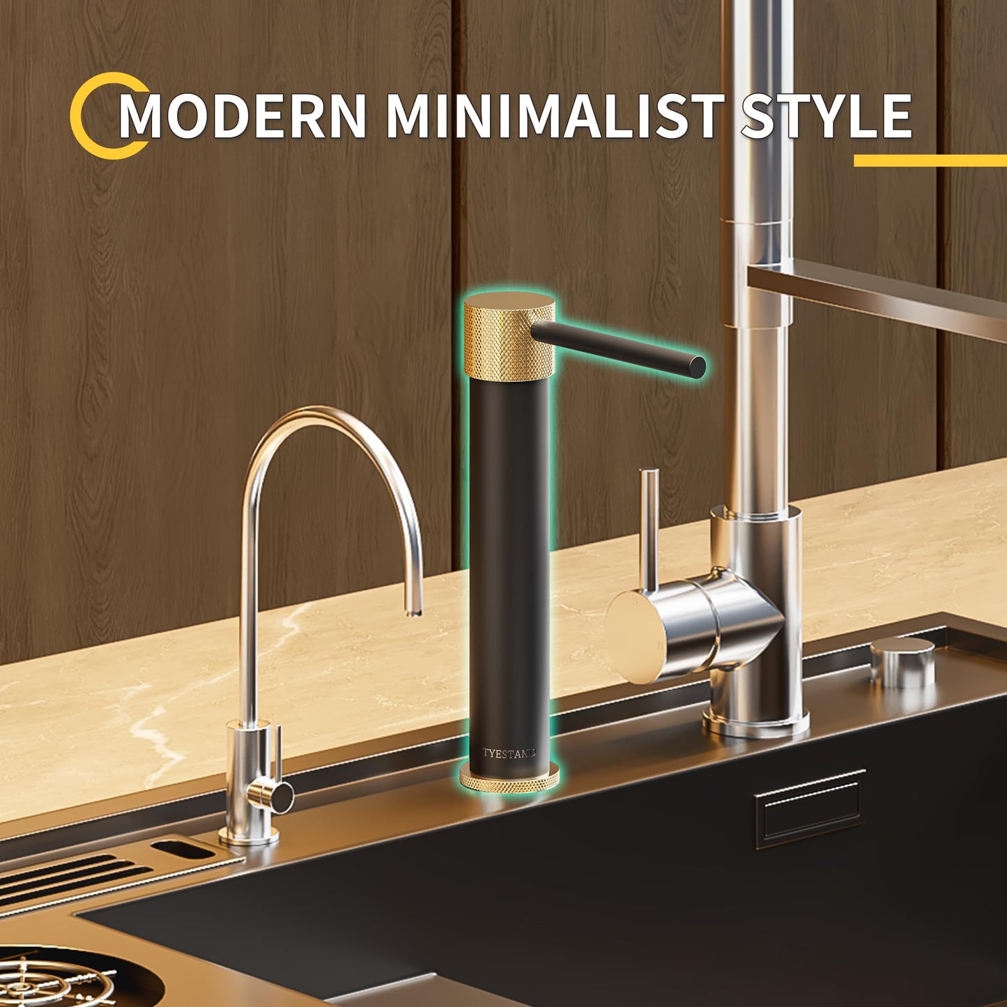 TYESTAND SD-100 Sink Soap Dispenser Brass Pump Head Built in Soap Dispenser for Kitchen and Bathroom Sink with 1000ml Bottle and 59"(1.5m) Extension Tube Kit (Black)