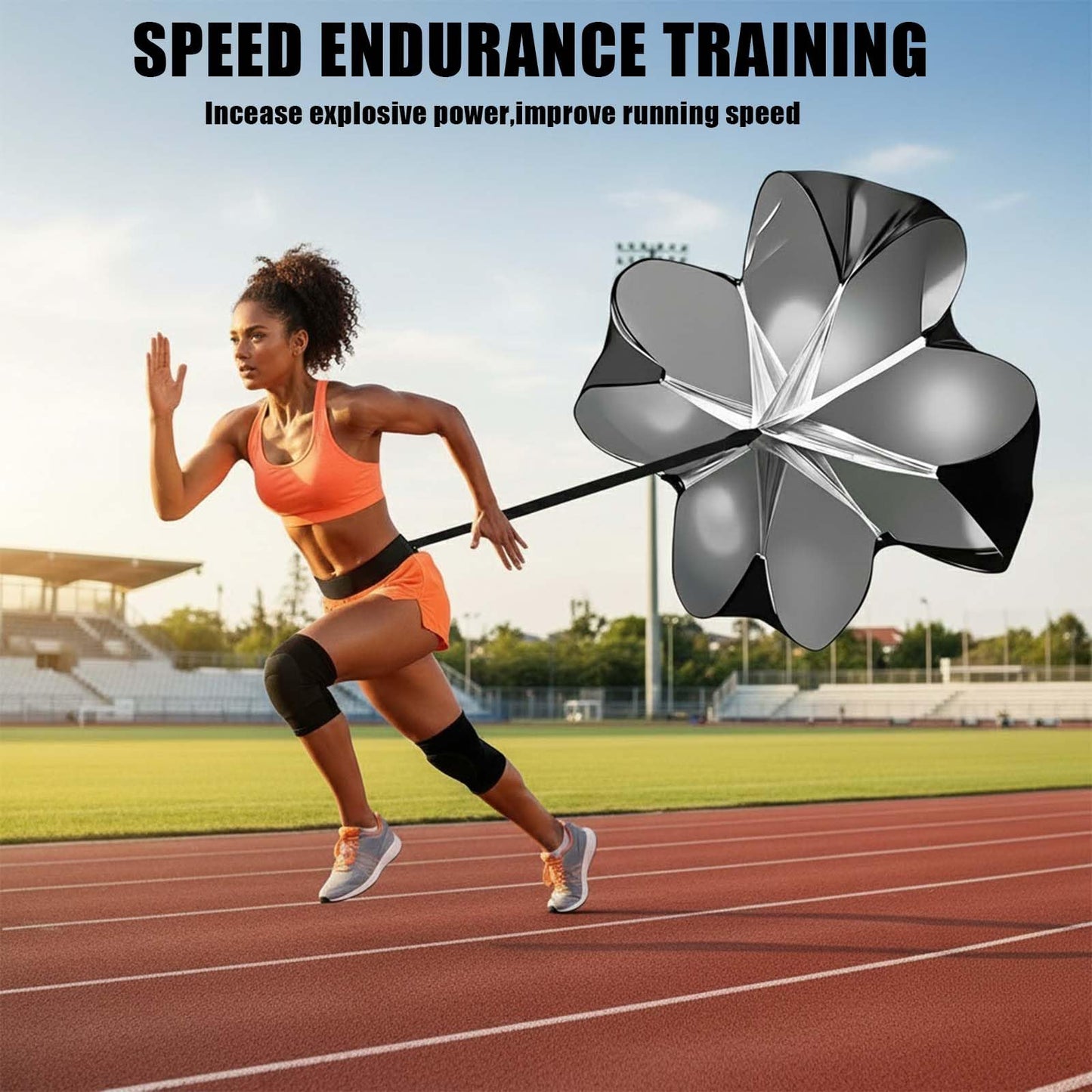 GRSECPO Running Speed Training, 56 inch Speed Drills Resistance Parachute Running Sprint Chute Soccer Football Sport Speed Training (Black)