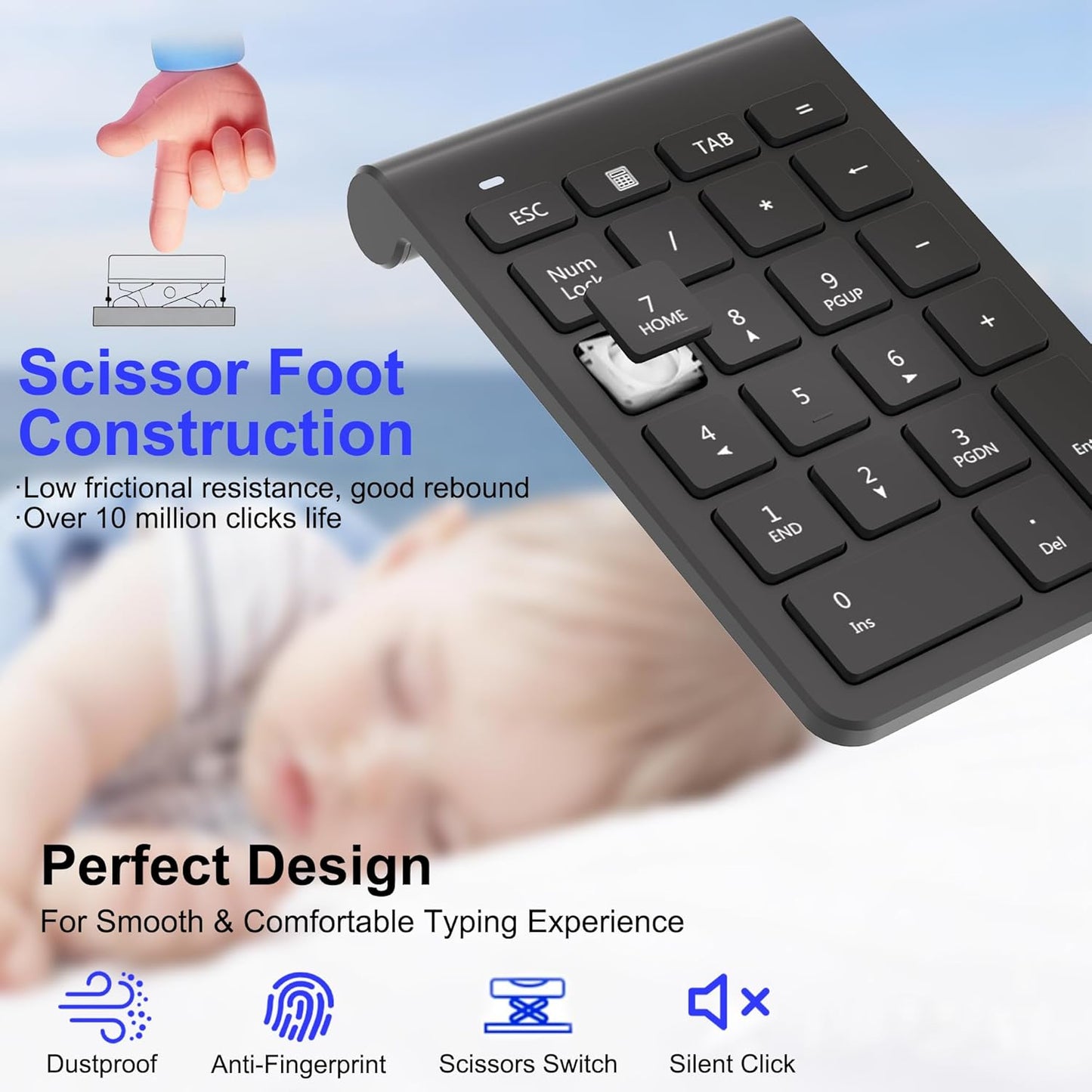 Arsandyn 22 Mouse-Black,2.4GHz 3 Accounting,Numpad Set Keys Wireless Number Pad and Numeric Keypad with Mouse