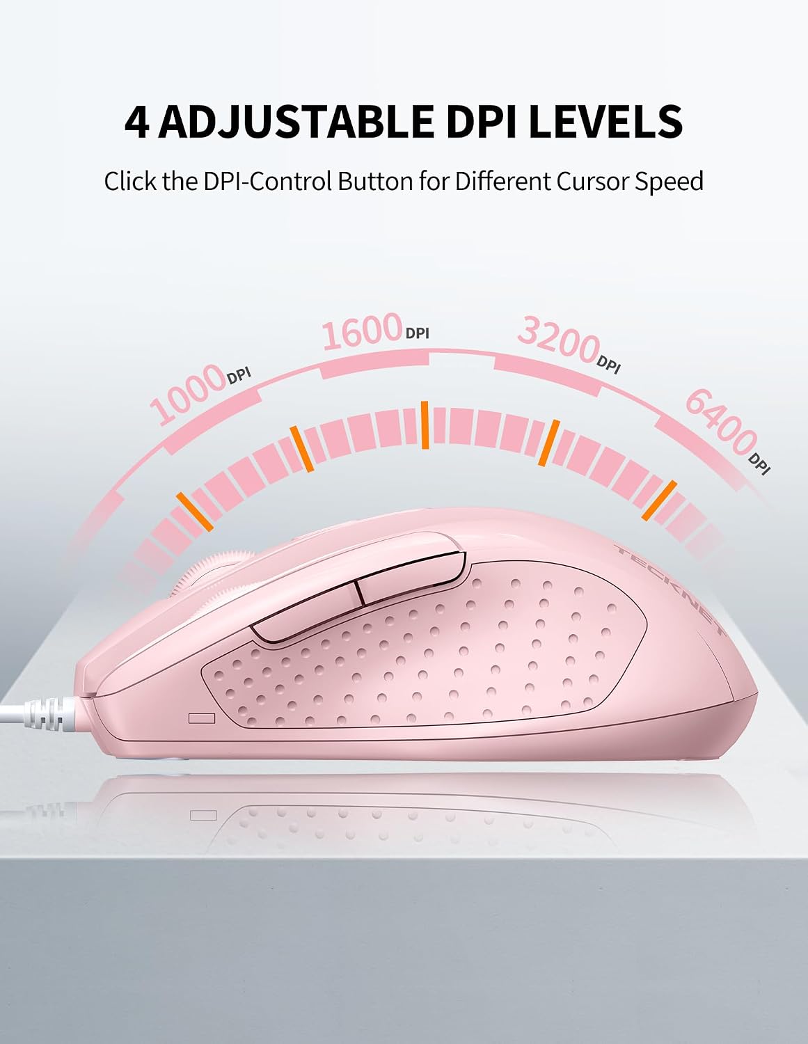 TECKNET 6-Button 4 5FT Wired Mouse, Corded with Adjustable DPI, Optical Ergonomic Design, Cord for Laptop, Chromebook