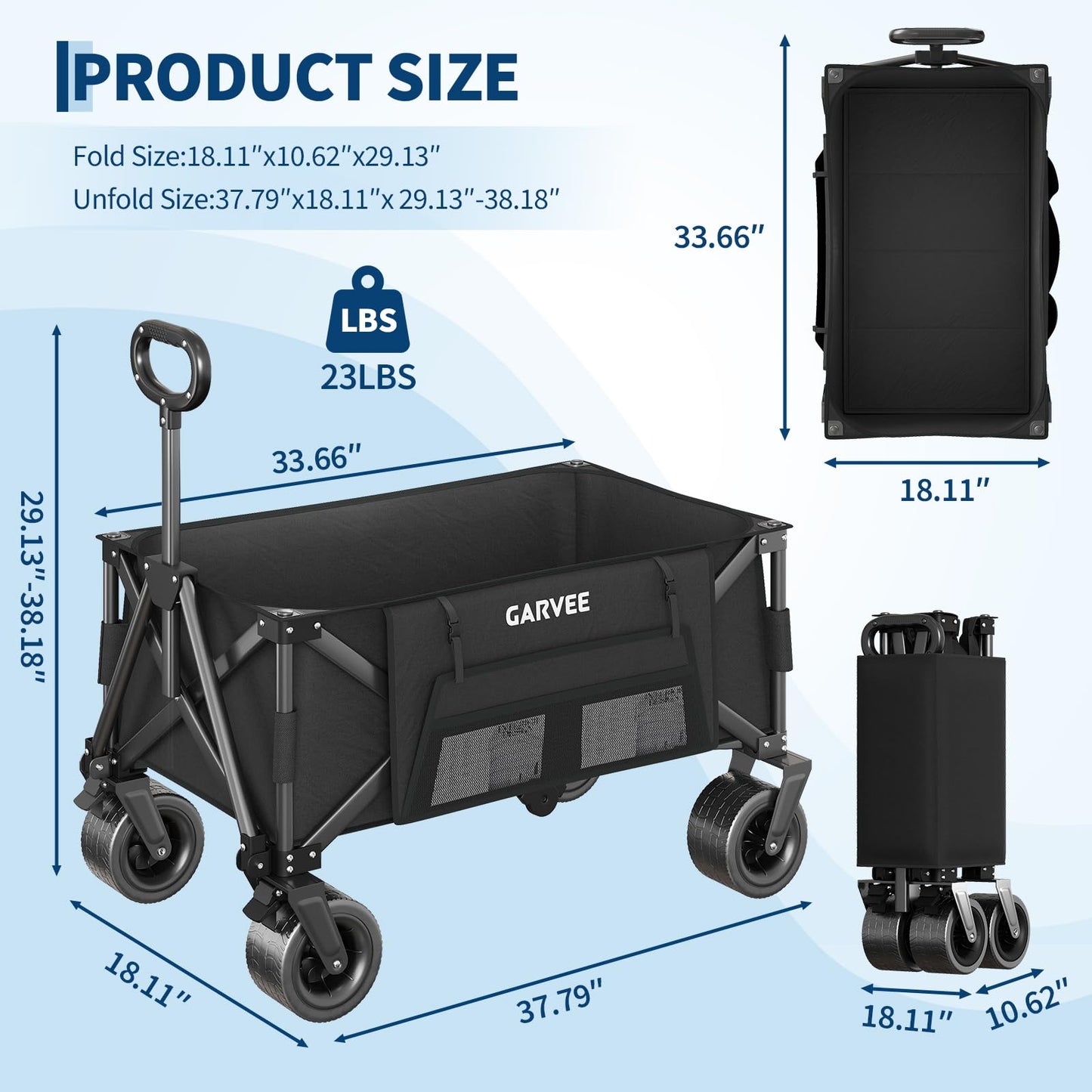 Wagon Carts Foldable, 460LBS Weight Capacity 280L Collapsible Wagon with All-Terrain Wheels, Drink Holders, Storage Cover&Elastic Rope, Utility Carts for Groceries, Shopping, Camping, Sports -Black