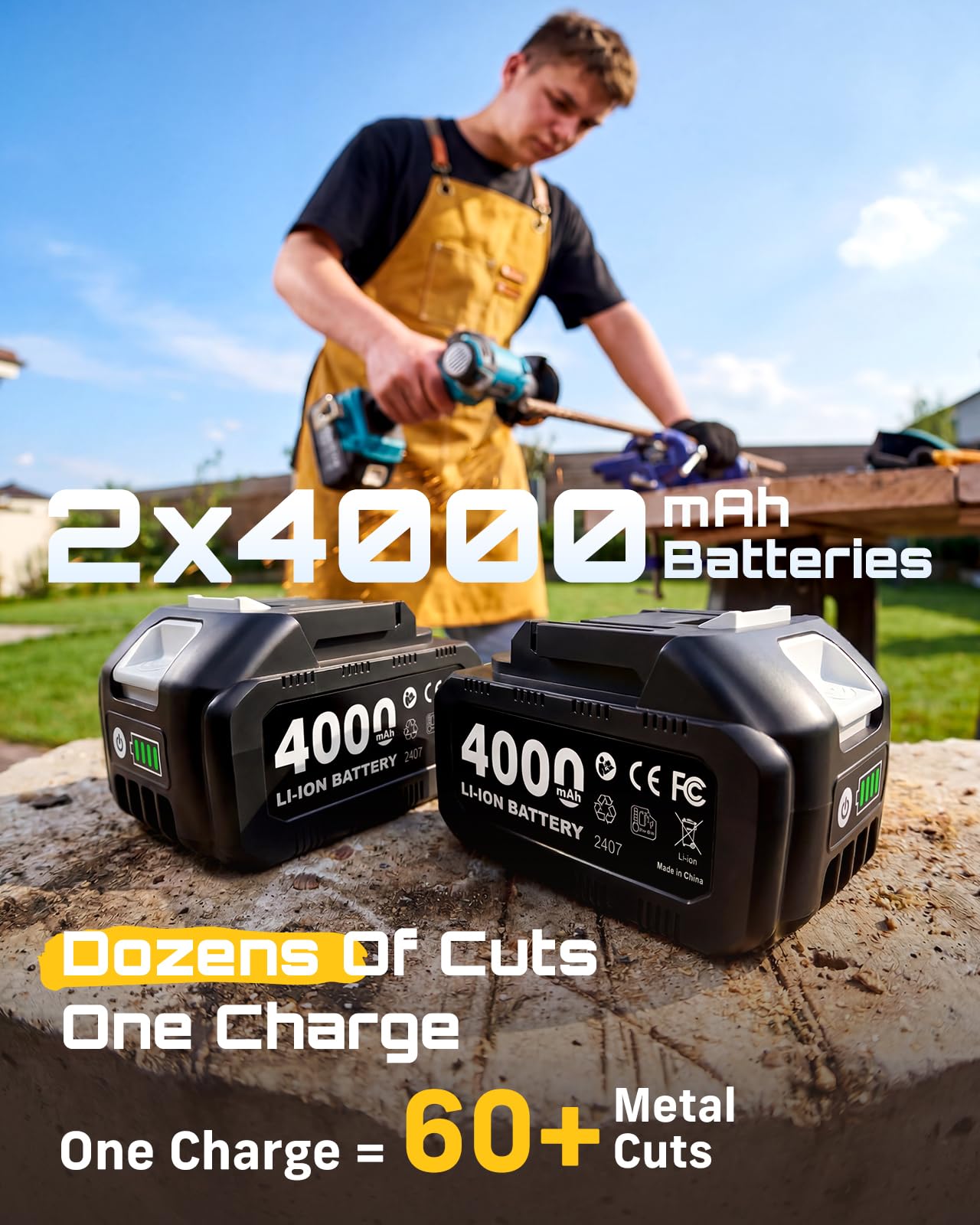Seesii 3" Cut Off Tool Cordless 21V Max - Brushless & Compact, 20000 RPM Mini Circular Saw with 3/8" Arbor Blades, 0.1s Brake, Forward/Reverse, 2×4.0Ah Batteries for Wood, Metal, Tile, Rebar