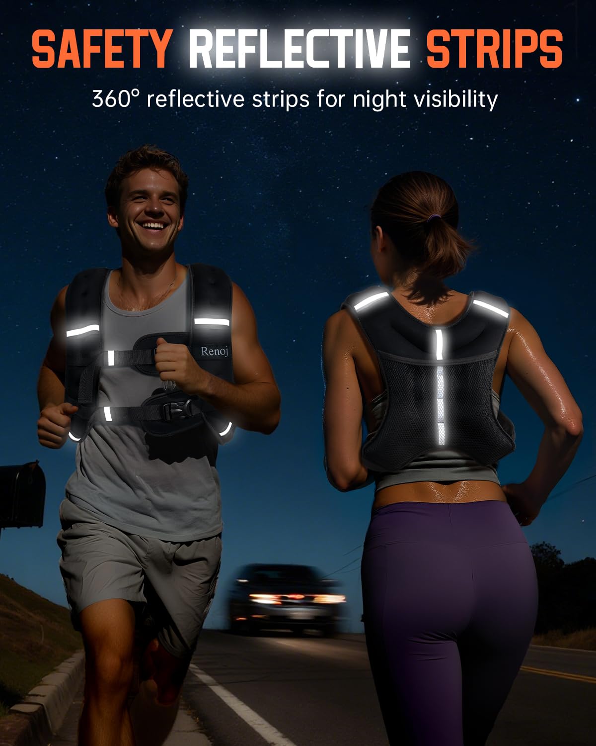 Renoj Weighted Vest for Women Men: Available in 6lb/8lb/10lb/11lb/12lb/14lb/16lb/20lb Fixed Weights for Walking, Running, Training, Exercise, Weight Loss - With Reflective Strips and Storage Pocket
